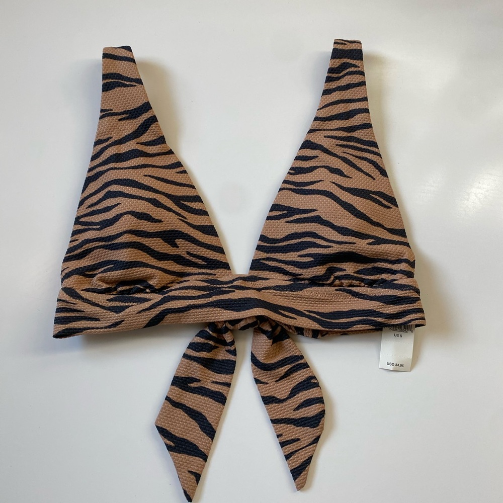 Aerie Bikini Top Triangle V Neck Tiger Stripe Brown Black NWT